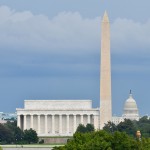 Washington DC city view in a cloudy summer day, including Lincol