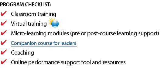 PROGRAM CHECKLIST: Classroom training Virtual training Micro-learning modules (pre or post-course learning support) C   