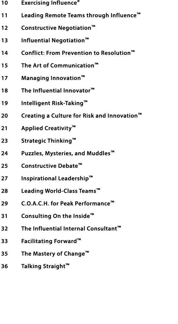 10 Exercising Influence  11 Leading Remote Teams through Influence  12 Constructive Negotiation  13 Influential Negot   